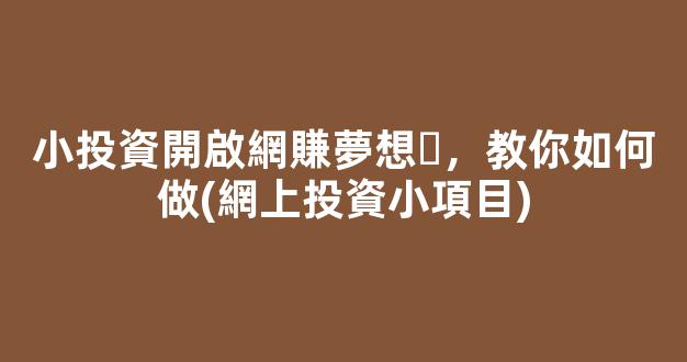 小投資開啟網賺夢想，教你如何做(網上投資小項目) - 嚴選資源大全